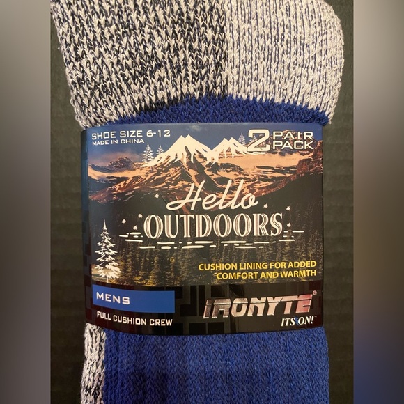 Hello Outdoors 2 Pair Full Cushion Crew Socks Blue/Gray Men’s 6-12 - Picture 2 of 6